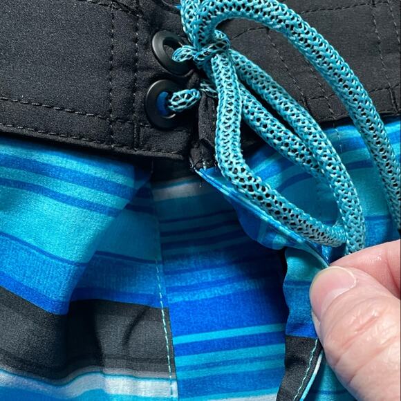 George Aqua Blue Striped Front Tie Swim Trunks Board Shorts size 36 - Picture 6 of 8